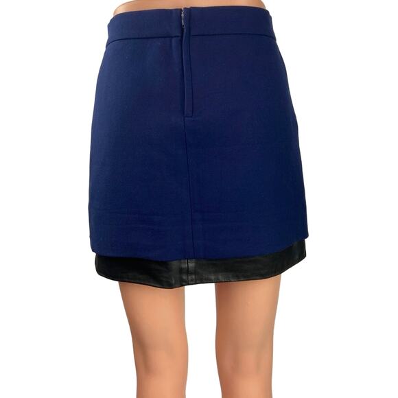 Maje Blue Seventy Leather Trimmed Woven Pleated Layered Pockets Mini Skirt Sz L - Picture 3 of 5
